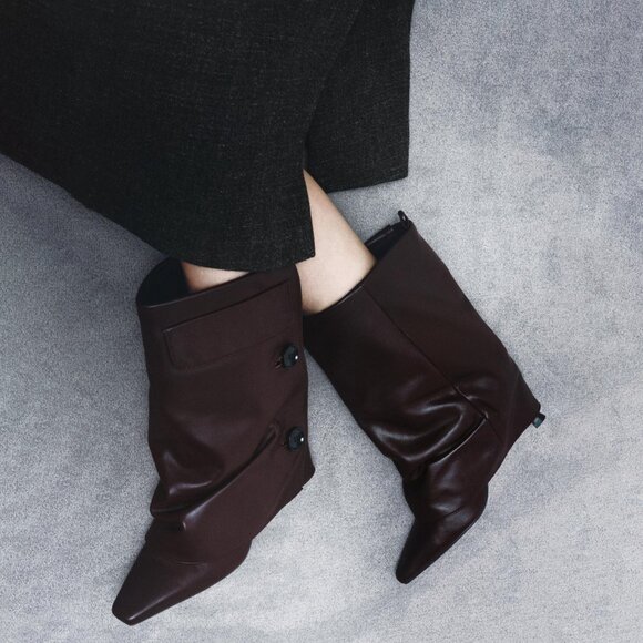 Zara Leather Gaiter Ankle Boots 1123/610/022 - Picture 2 of 9